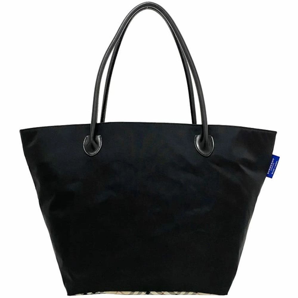 Burberry Tote Bag Black Beige Check Blue Label Shoulder Zipper Handbag Eco